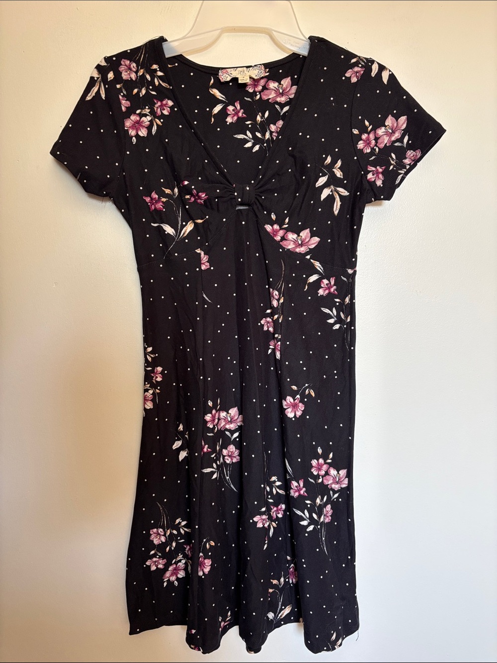 Pink Rose Black Dress with Pink Floral Print